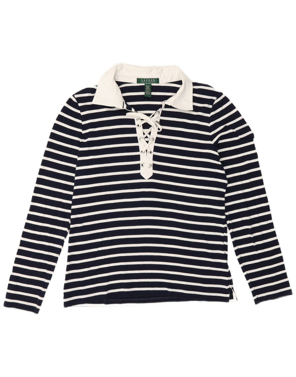 Polo da donna Ralph Lauren UK 12 media a righe blu navy classica