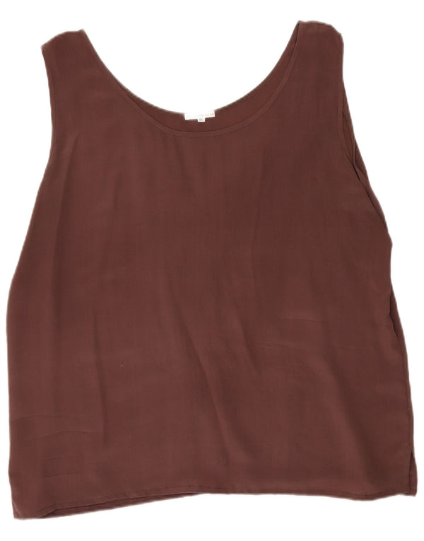 Top camicetta senza maniche vintage da donna UK 18 XL seta marrone