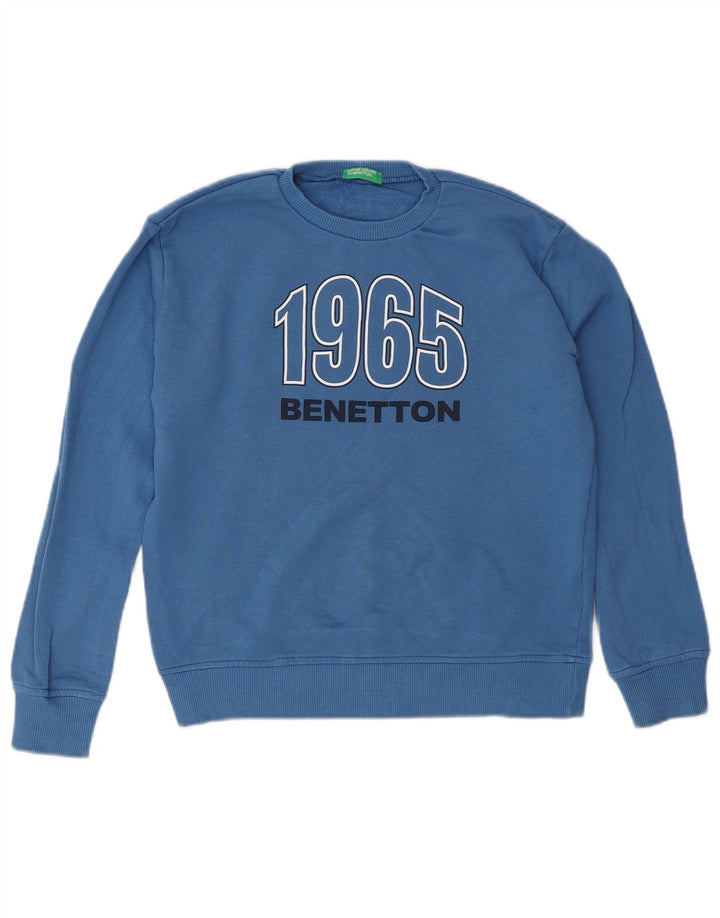 Felpa Grafica Benetton Bambino 8-9 Anni Large Blu Cotone