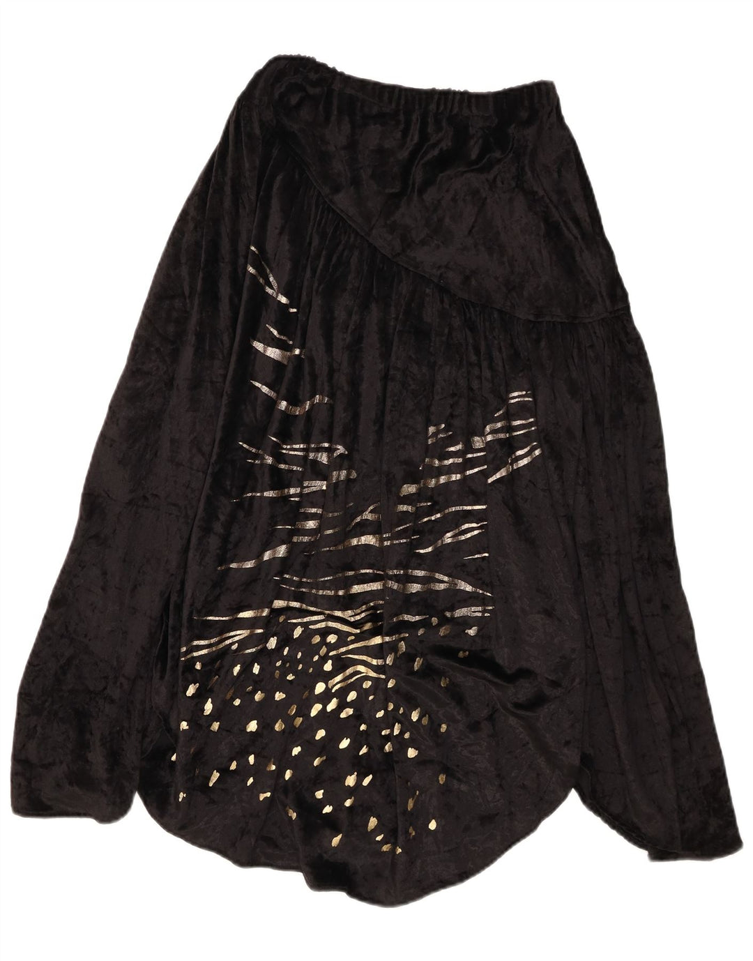 Gonna asimmetrica in velluto da donna vintage W32 grande stampa animalier nera