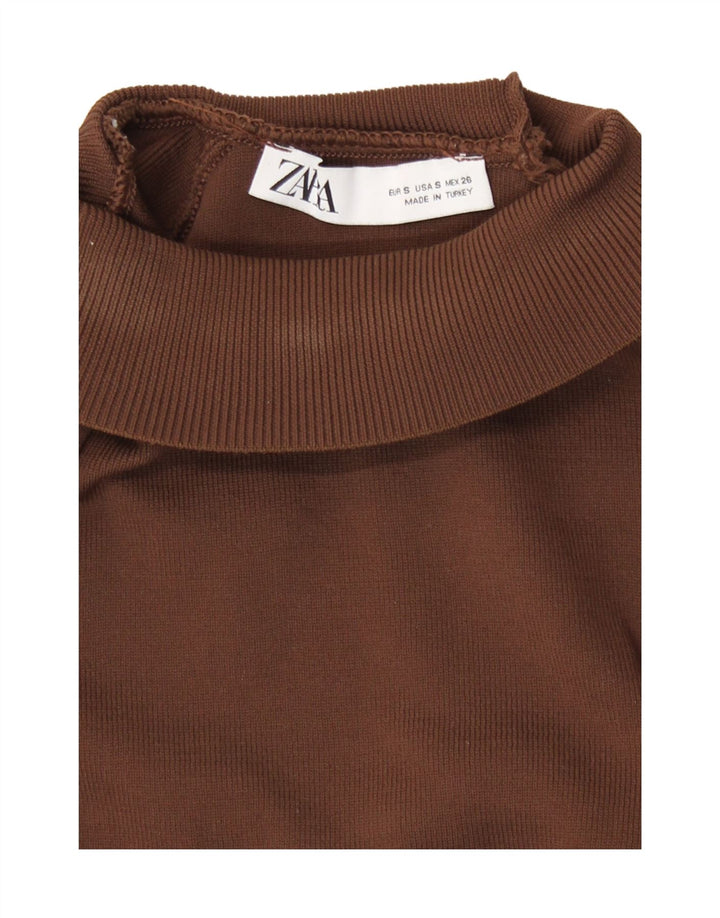 Maglione corto a collo alto da donna Zara UK 10 piccolo marrone