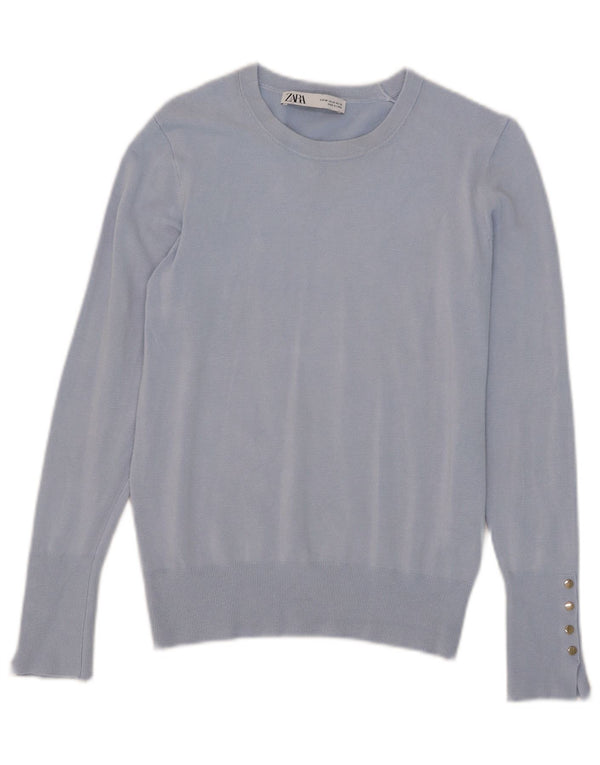 Maglione Zara da donna con scollo a barca UK 12 Viscosa blu medio