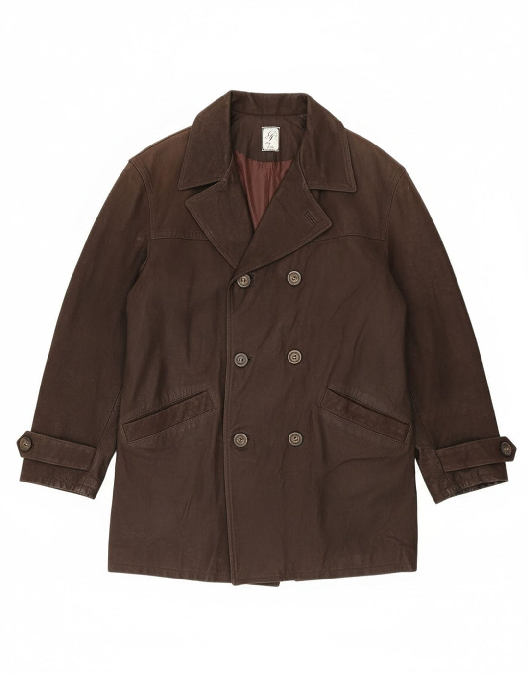 Cappotto in pelle doppiopetto vintage da uomo IT 54 2XL Pelle marrone