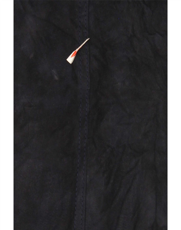 Soprabito vintage in pelle scamosciata da donna UK 10 piccolo blu navy