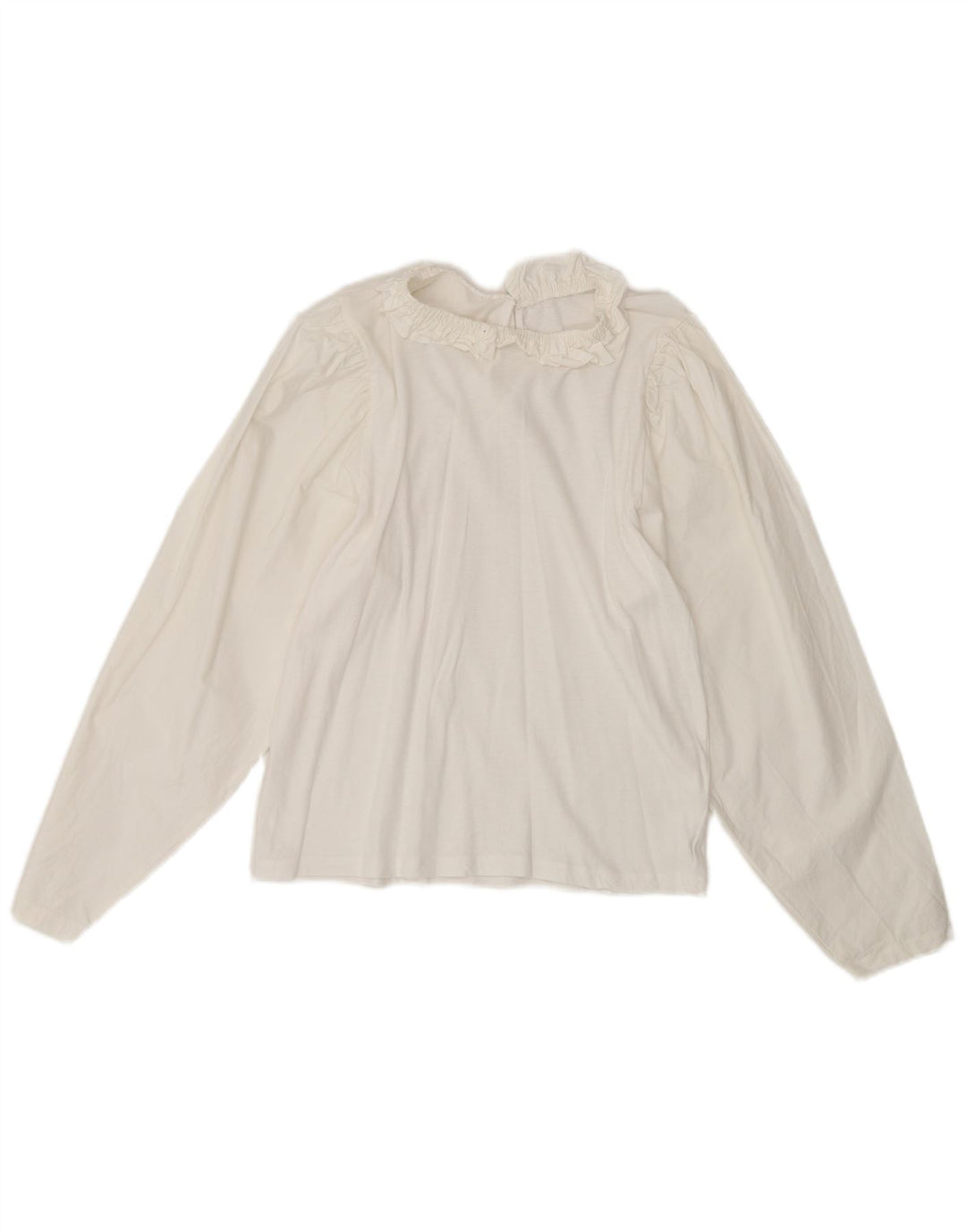 Top camicetta a maniche lunghe da donna vintage UK 10 piccolo bianco