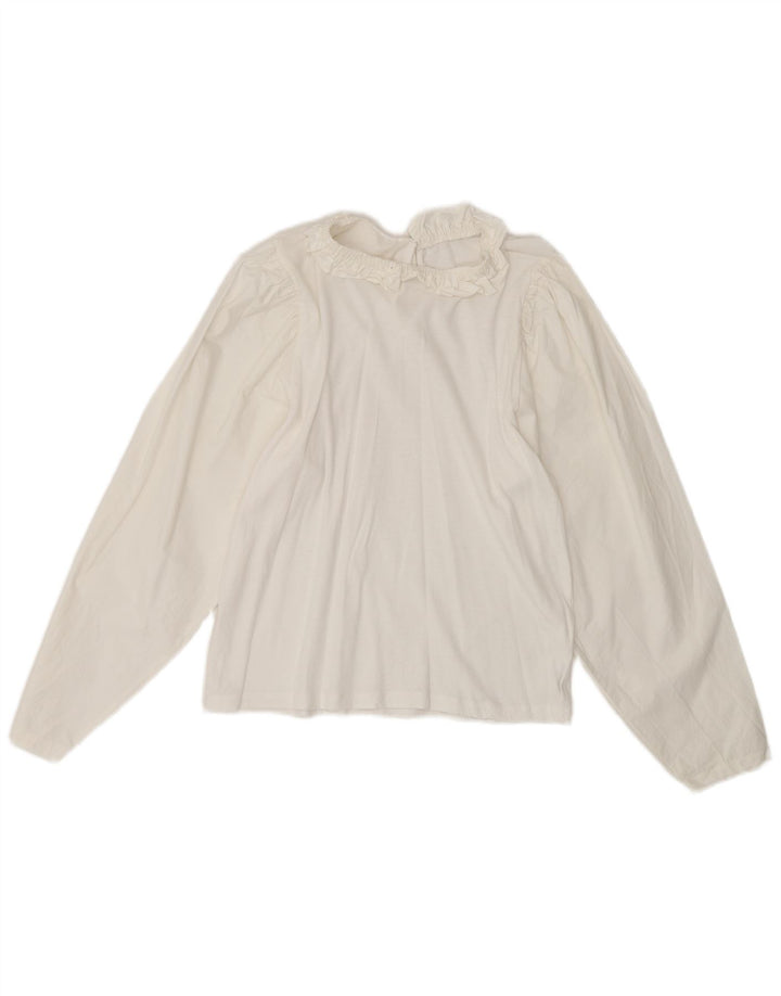 Top camicetta a maniche lunghe da donna vintage UK 10 piccolo bianco