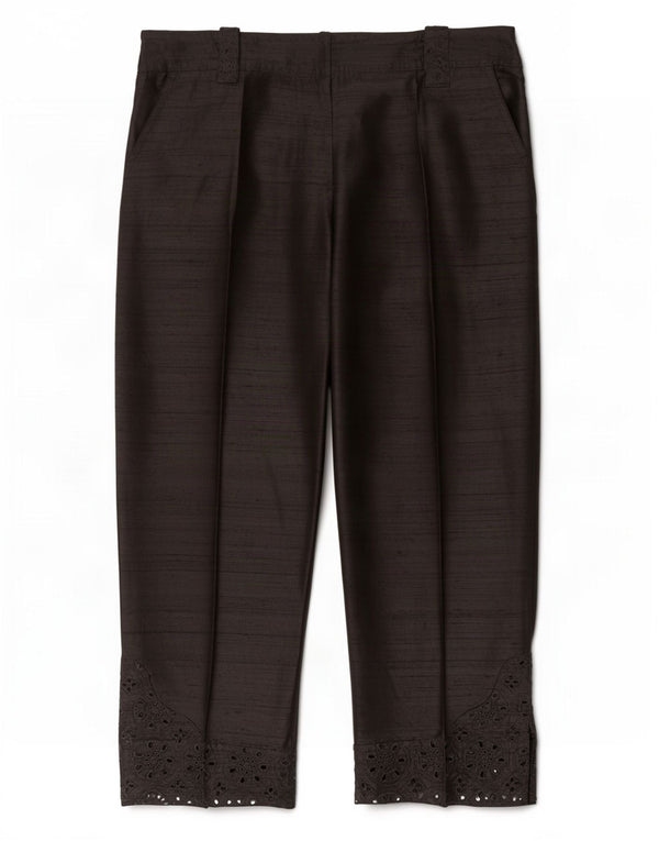 Pantaloni Capri vintage da uomo IT 40 piccoli W28 L21 seta nera