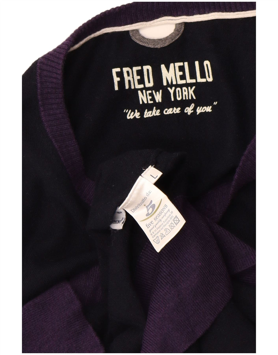 Fred Mello Maglione da uomo con scollo a V, grande, in cotone color block blu navy