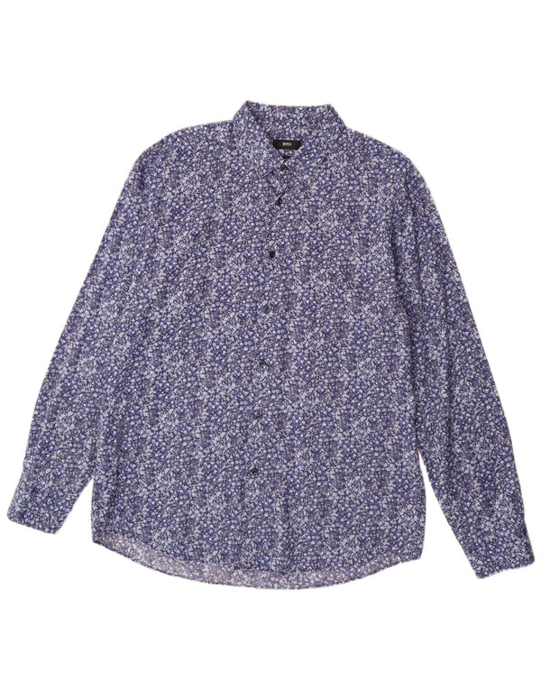 Camicia da uomo vestibilità regolare Hugo Boss taglia 43 17 XL cotone floreale blu