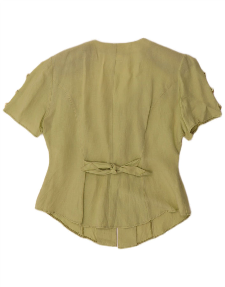 Camicetta camicia a maniche corte da donna VINTAGE UK 16 grande lino verde