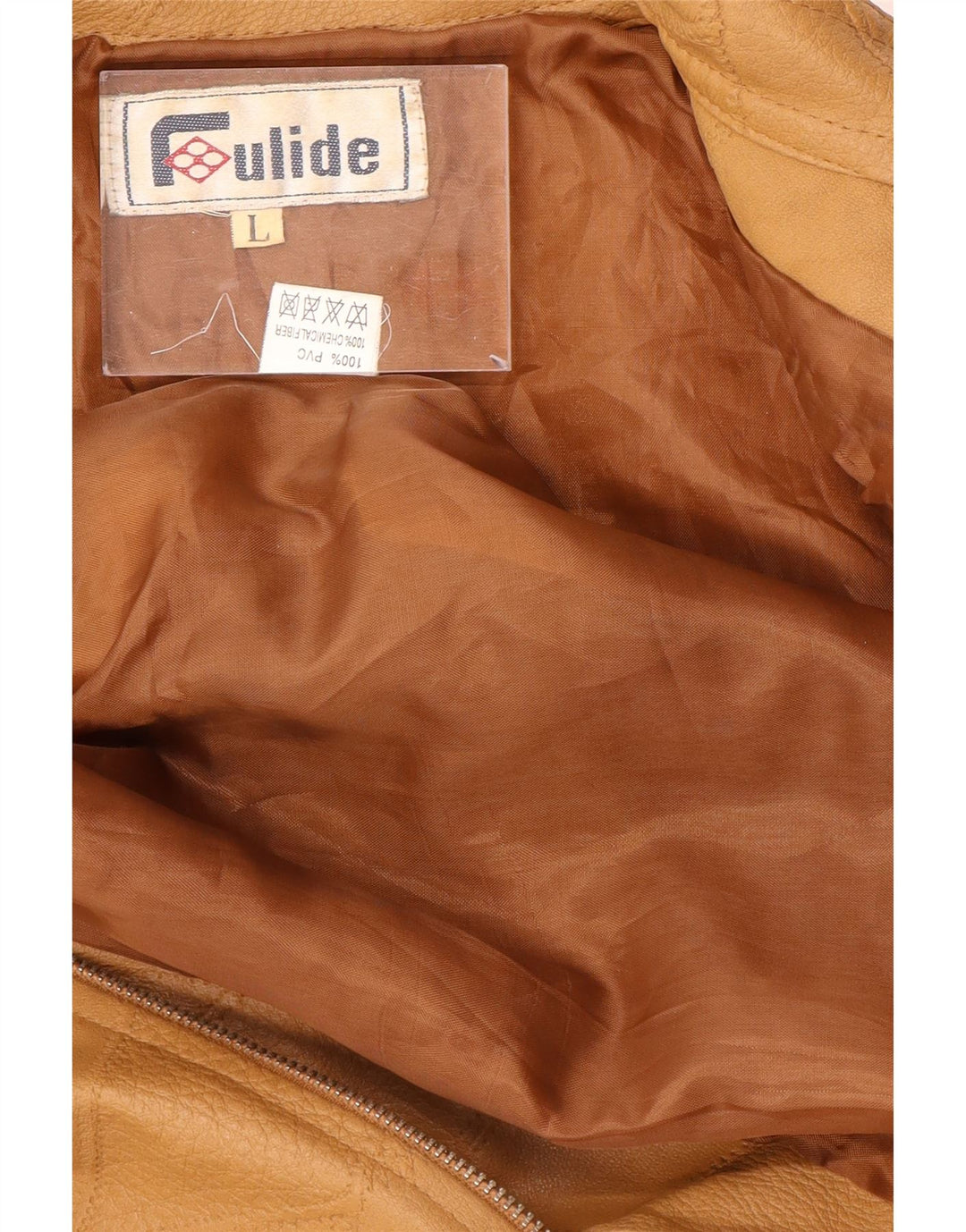 Giacca vintage da donna in ecopelle UK 14 Grande patchwork beige in polivinile