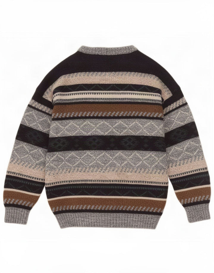 Maglione vintage da uomo con scollo a barchetta, medio, multicolore, geometrico