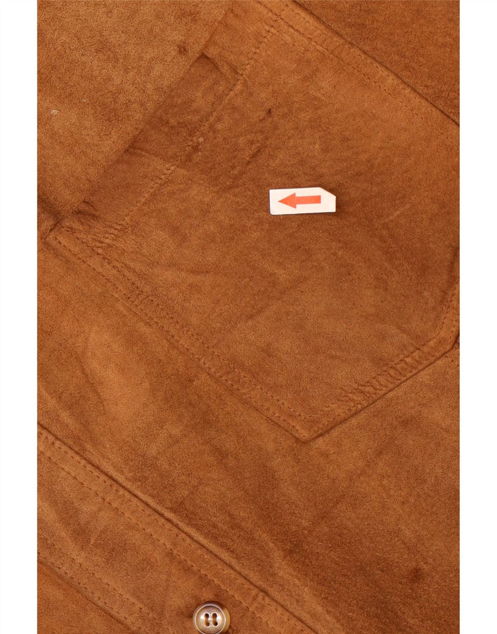 Camicia da uomo vintage in pelle scamosciata con camicia IT 58 2XL Marrone