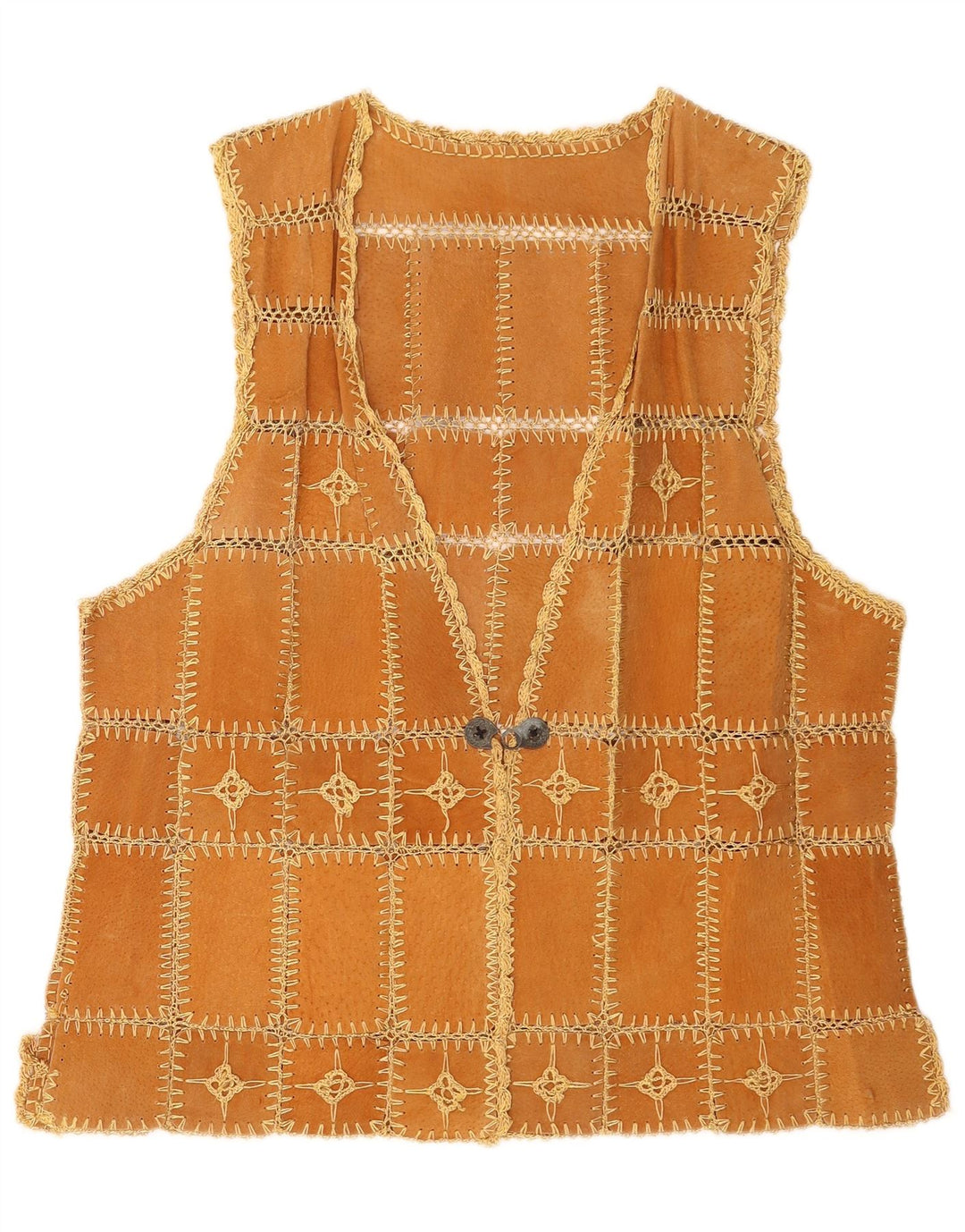 Gilet vintage da donna in pelle scamosciata XL patchwork marrone