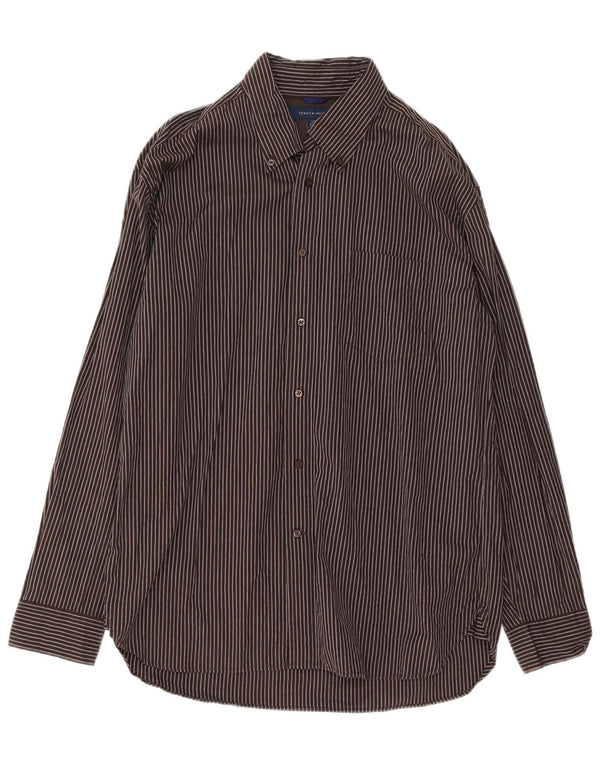 Tommy Hilfiger Mens Shirt Large Brown Pinstripe Cotton
