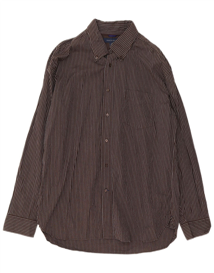 Camicia da uomo Tommy Hilfiger grande cotone gessato marrone
