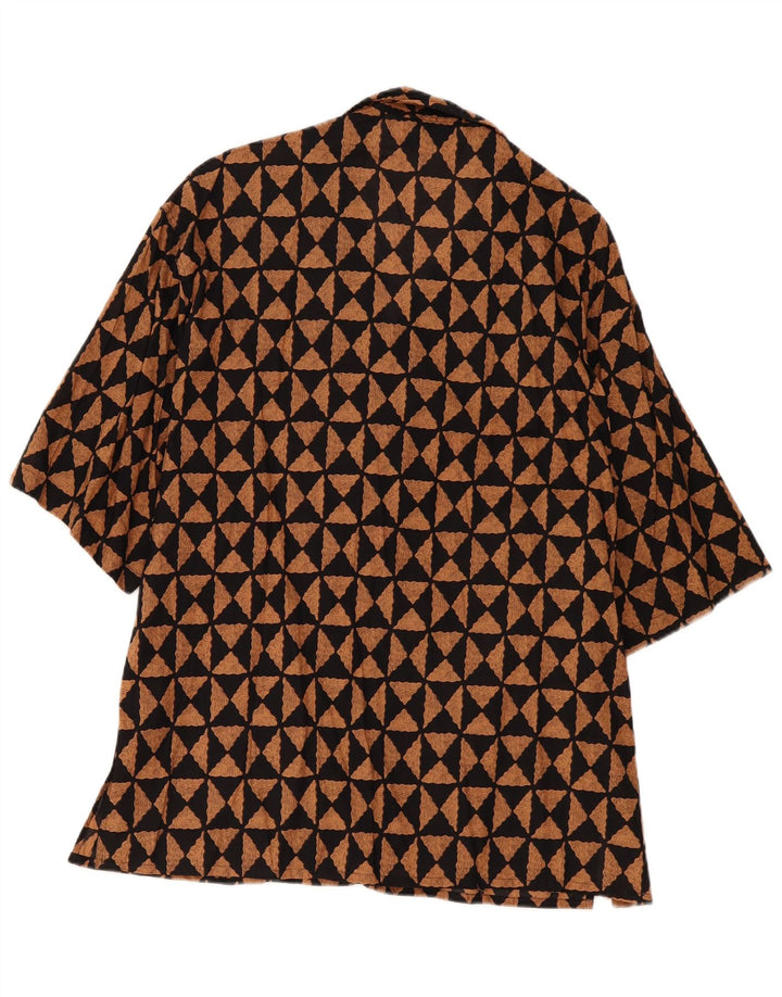 Camicia vintage da uomo a maniche corte in cotone geometrico nero medio