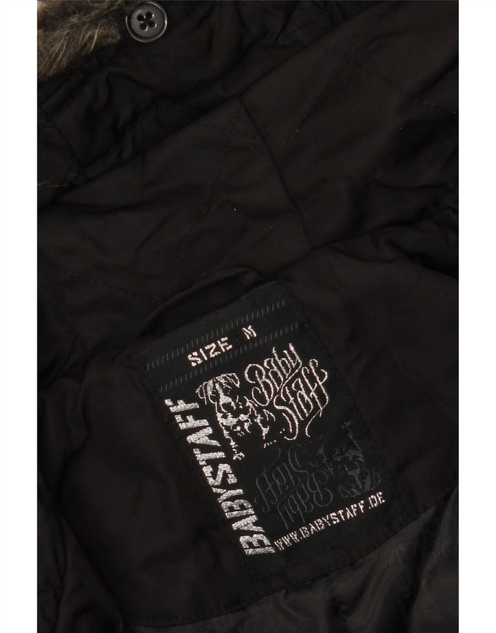 Giubbotto bomber con cappuccio grafico da donna VINTAGE UK 14 nylon nero medio