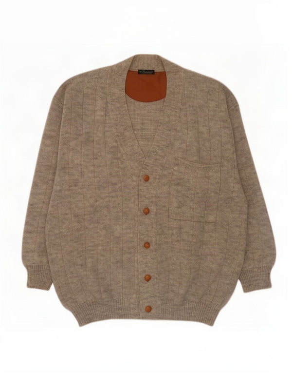 Maglione cardigan da uomo vintage XL acrilico chiazzato grigio