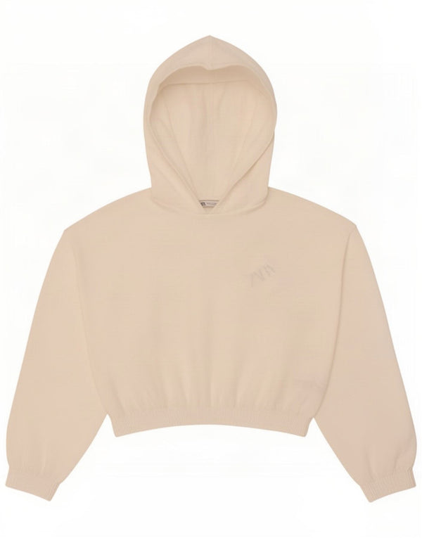 Maglia corta con cappuccio da donna Zara UK 16 grande poliestere bianco
