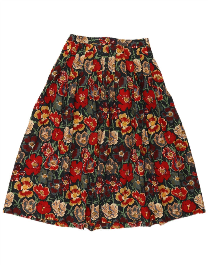 Gonna svasata da donna Jaeger UK 14 media W28 lana floreale multicolore
