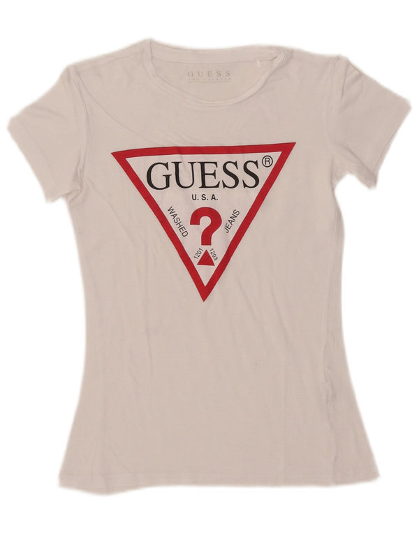 T-shirt grafica corta da donna Guess UK 6 XS bianca