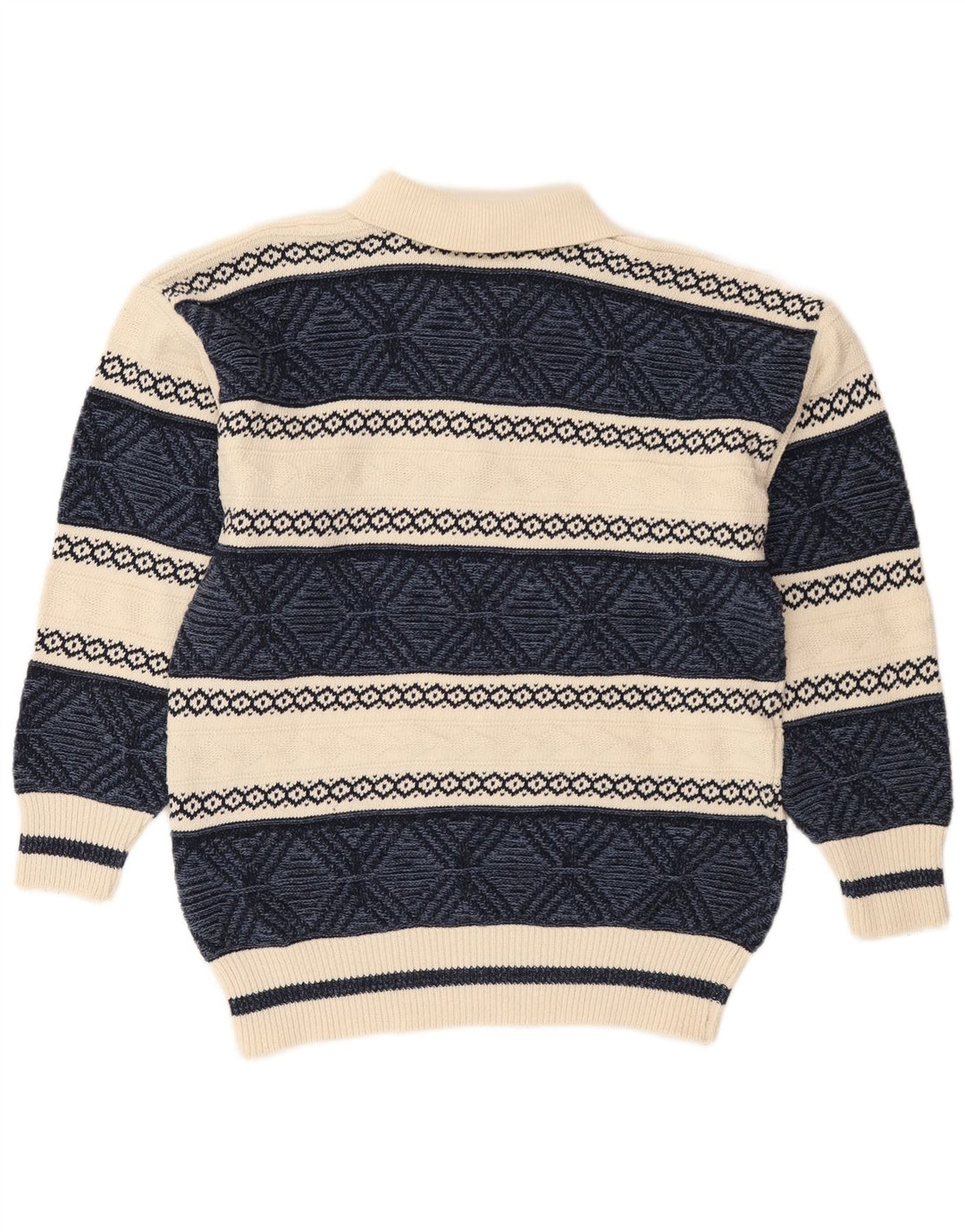 VINTAGE Maglione da uomo con collo alto in cotone Fair Isle medio blu navy