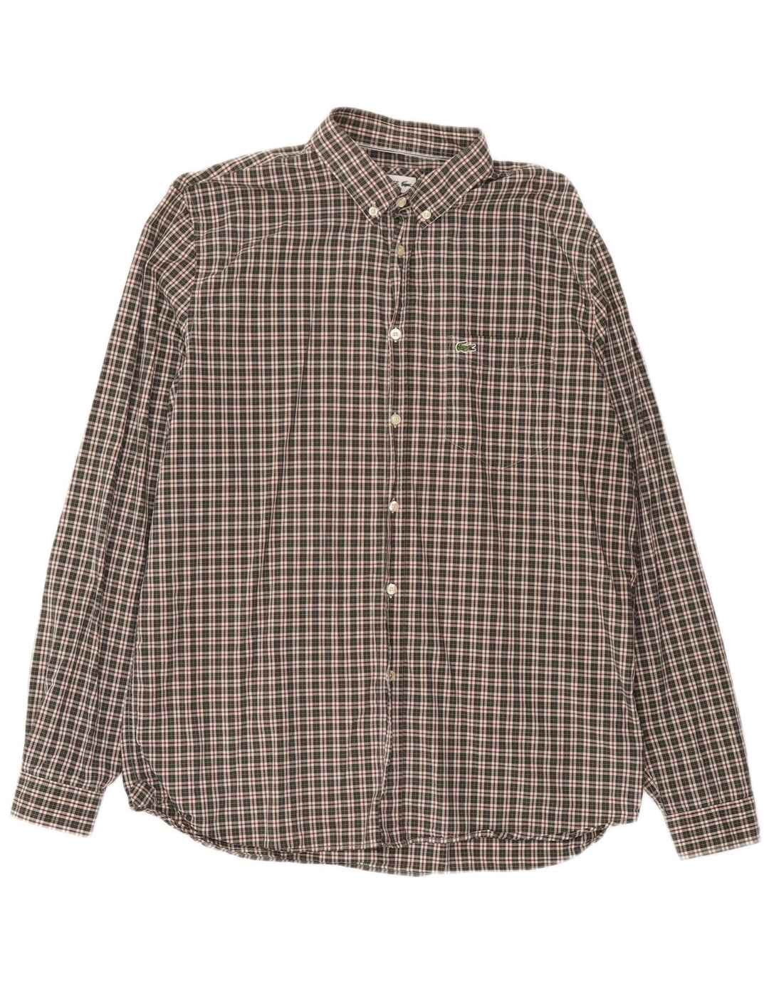 Camicia Lacoste da uomo vestibilità regolare taglia 43 cotone a quadri verdi grandi