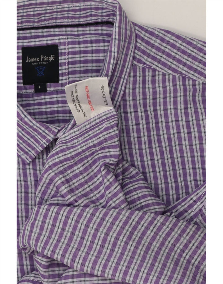 JAMES PRINGLE Camicia a maniche corte da uomo Grande poliestere a quadretti viola