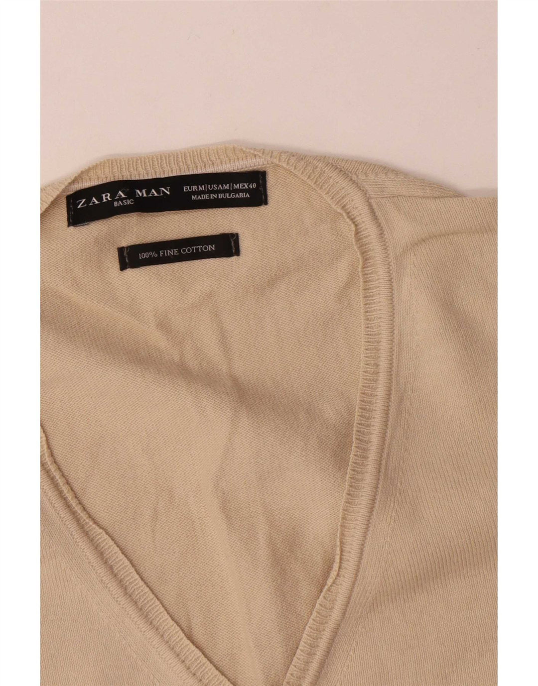Maglione Zara da uomo con scollo a V in cotone beige medio