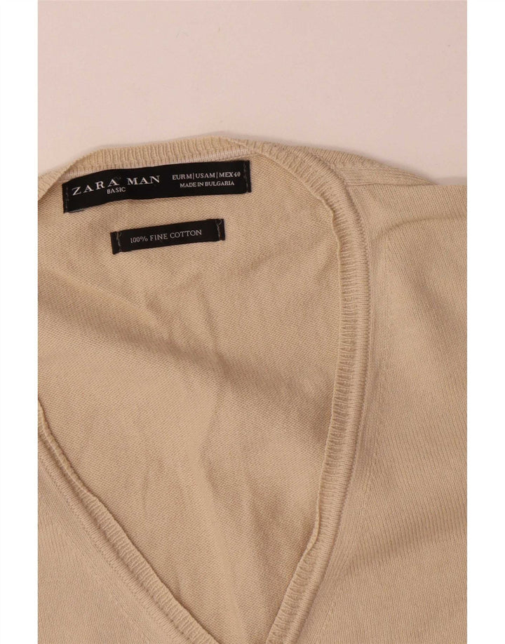 Maglione Zara da uomo con scollo a V in cotone beige medio