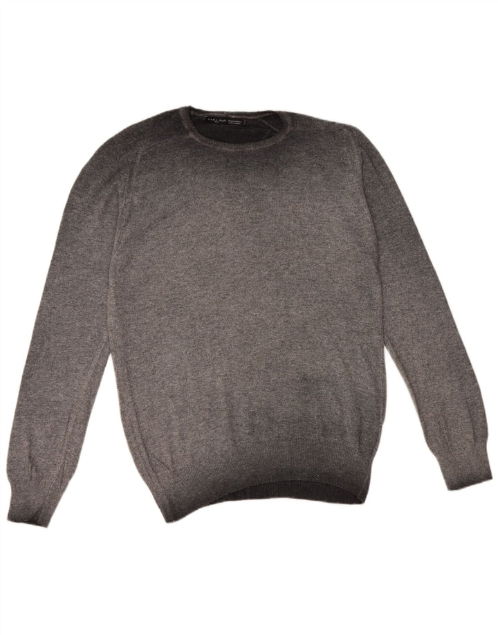 Maglione ZARA da uomo girocollo in viscosa mélange grigio medio