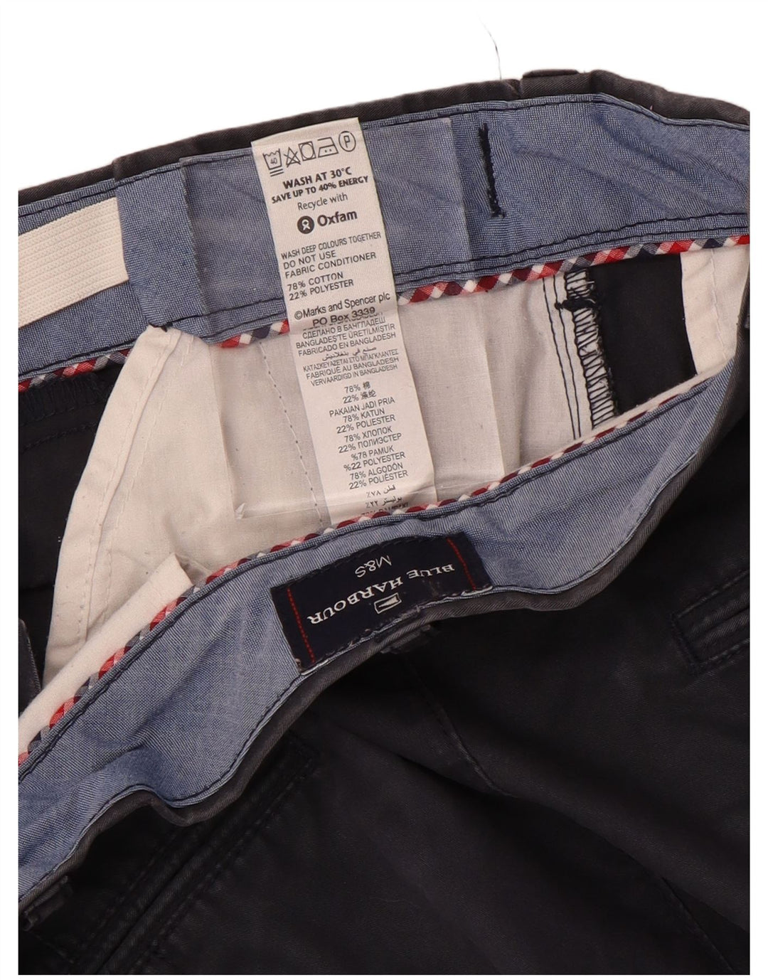 Pantaloncini chino da uomo Marks & Spencer Blue Harbour W34 Large in cotone blu navy