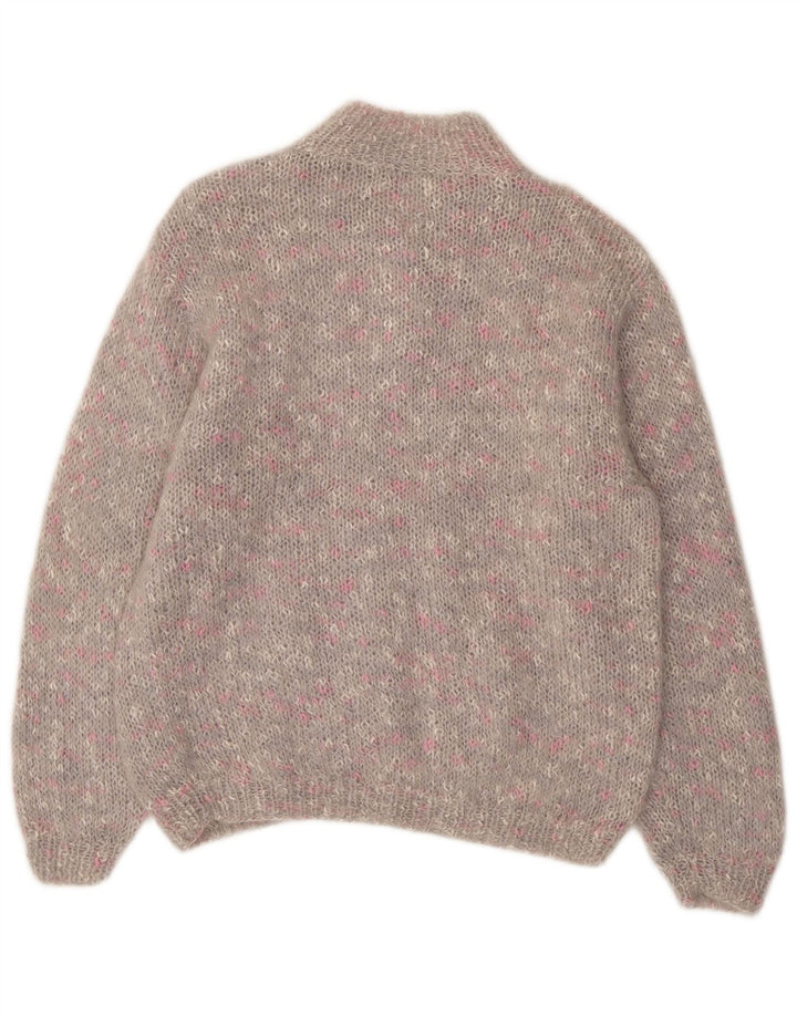 Maglione da donna VINTAGE con collo a bottoni UK 14 Grande grigio screziato