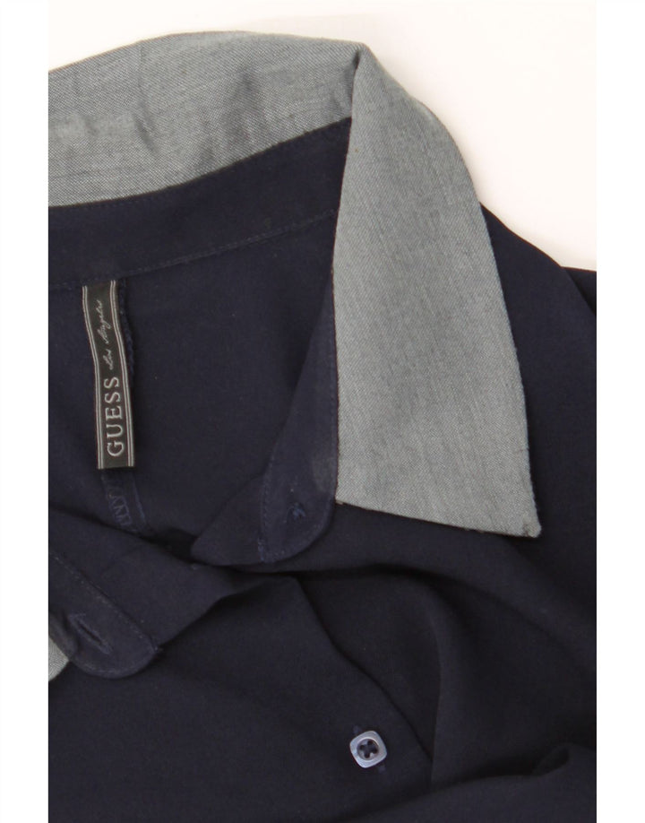 GUESS Womens Shirt UK 12 Medium Navy Blue Polyester Vintage Guess and Second-Hand Guess from Messina Hembry 