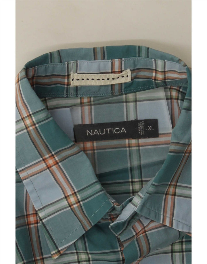 Camicia a maniche corte da uomo Nautica XL in cotone a quadri blu