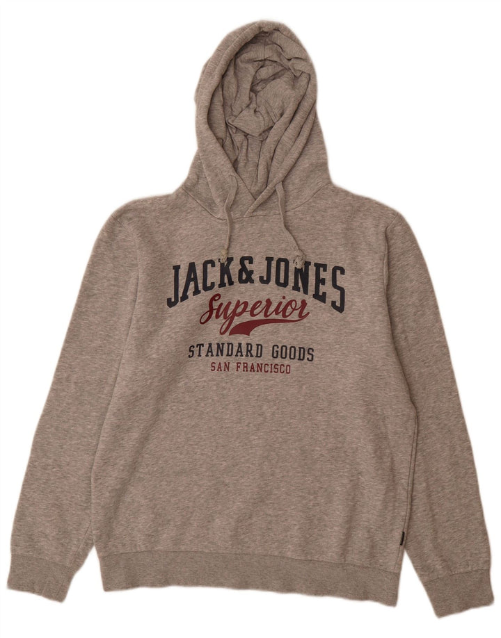 Maglione con cappuccio grafico da uomo Jack & Jones in cotone chiazzato grigio medio