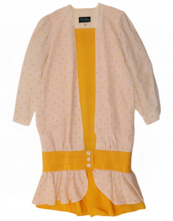 Abito vintage da donna a vita bassa UK 16 Grandi pois multicolori