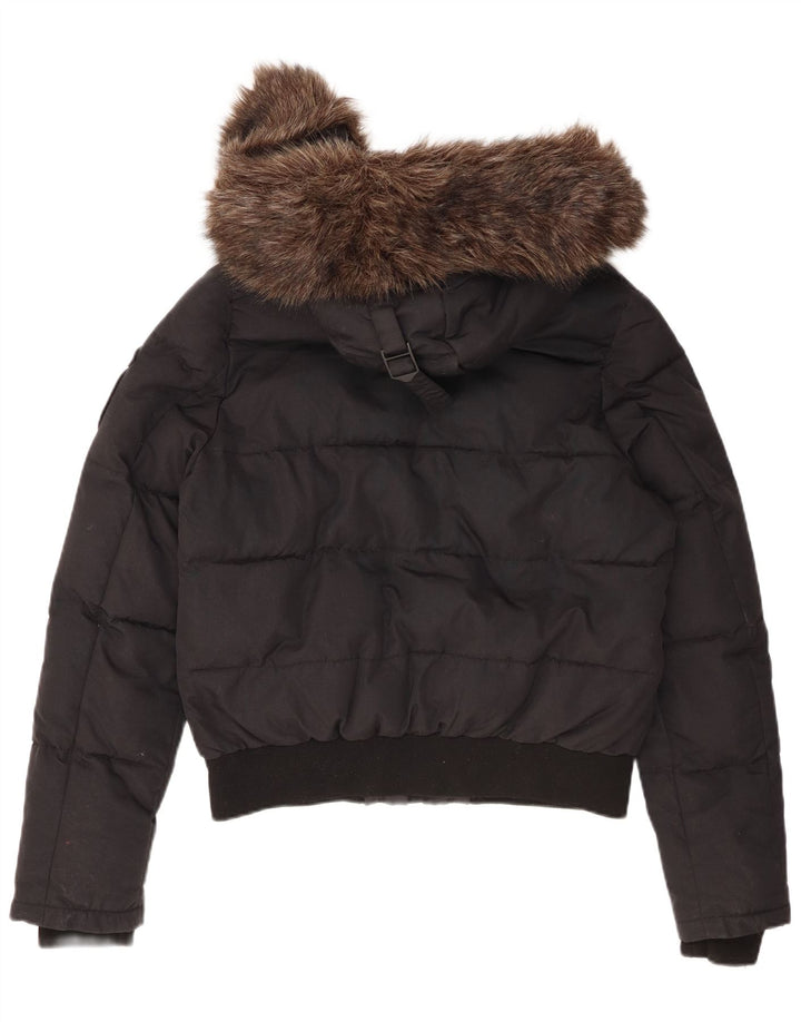 Giacca imbottita con cappuccio da donna Superdry UK 14 grande nylon nero