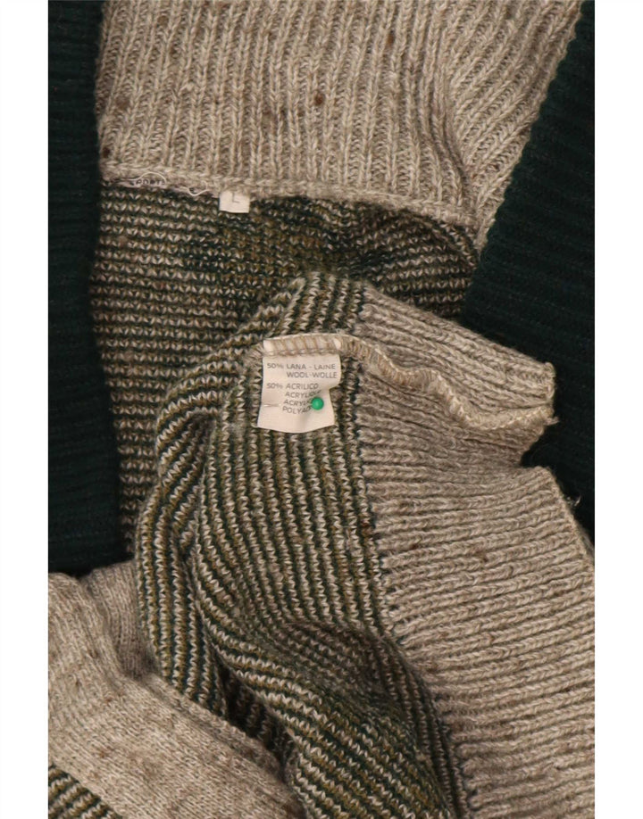 Maglione cardigan da uomo vintage grande lana geometrica grigia