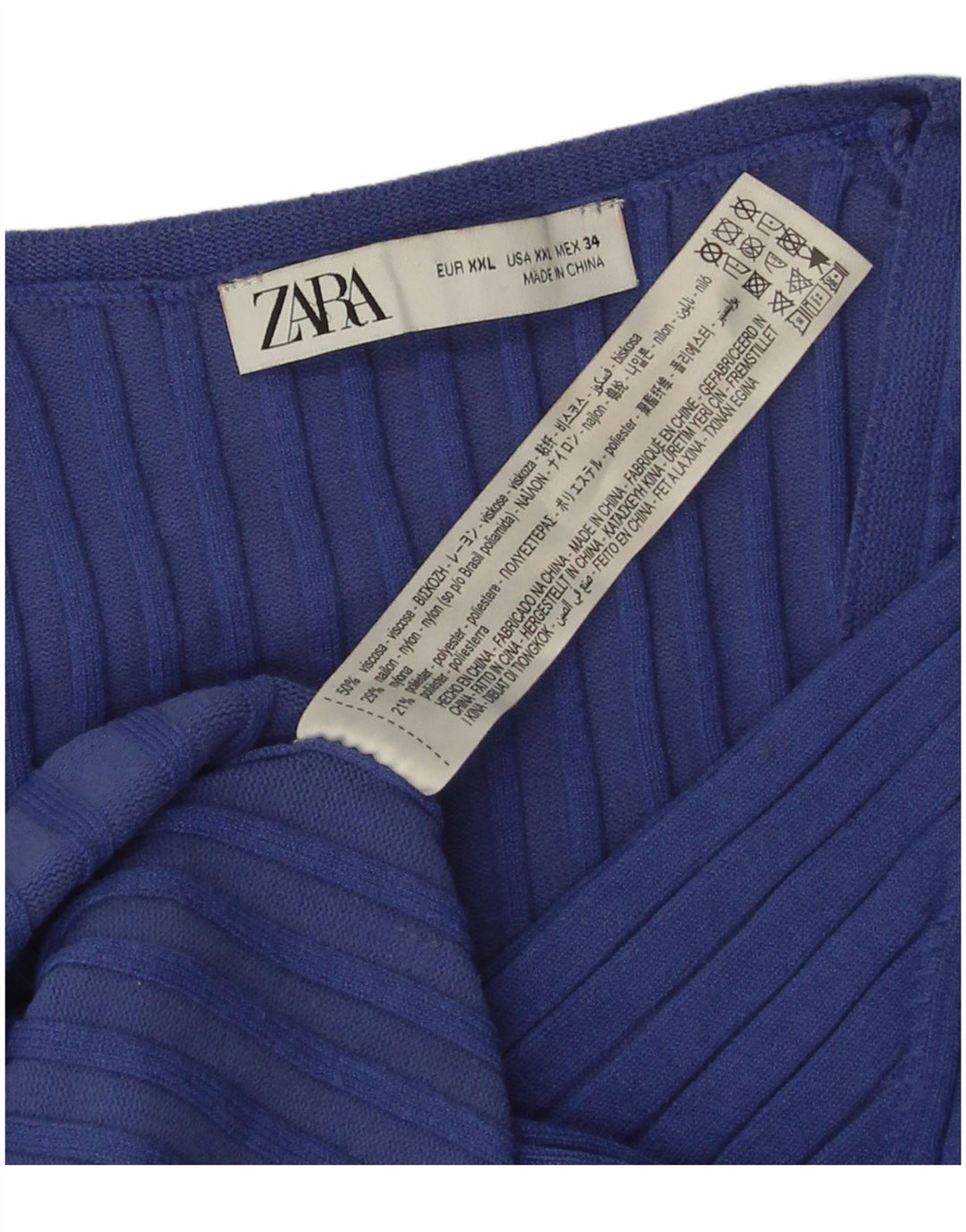 Top Zara da donna manica 3/4 UK 20 2XL viscosa blu