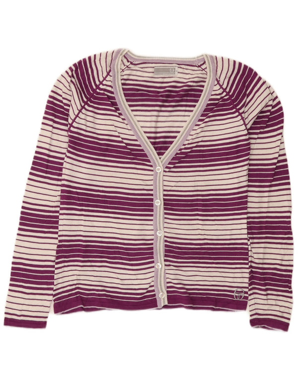 Maglione cardigan da donna Sergio Tacchini UK 12 Cotone a righe viola medio