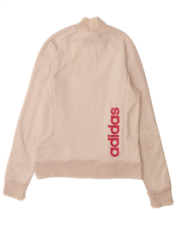 Giacca da ginnastica grafica da donna Adidas UK 8 Small in poliestere bianco sporco