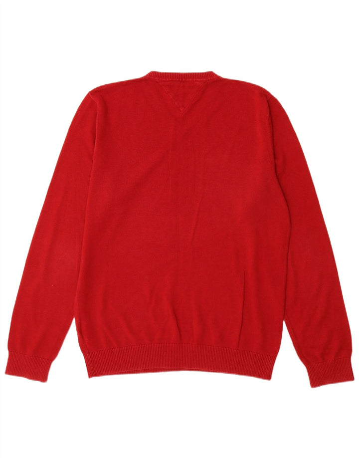 TOMMY HILFIGER Maglione da uomo con scollo a V in cotone rosso medio