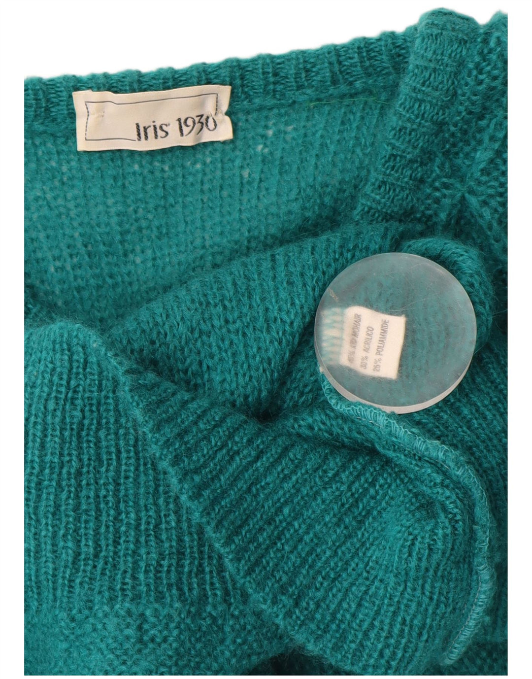 Maglione cardigan da donna VINTAGE UK 14 grande mohair verde