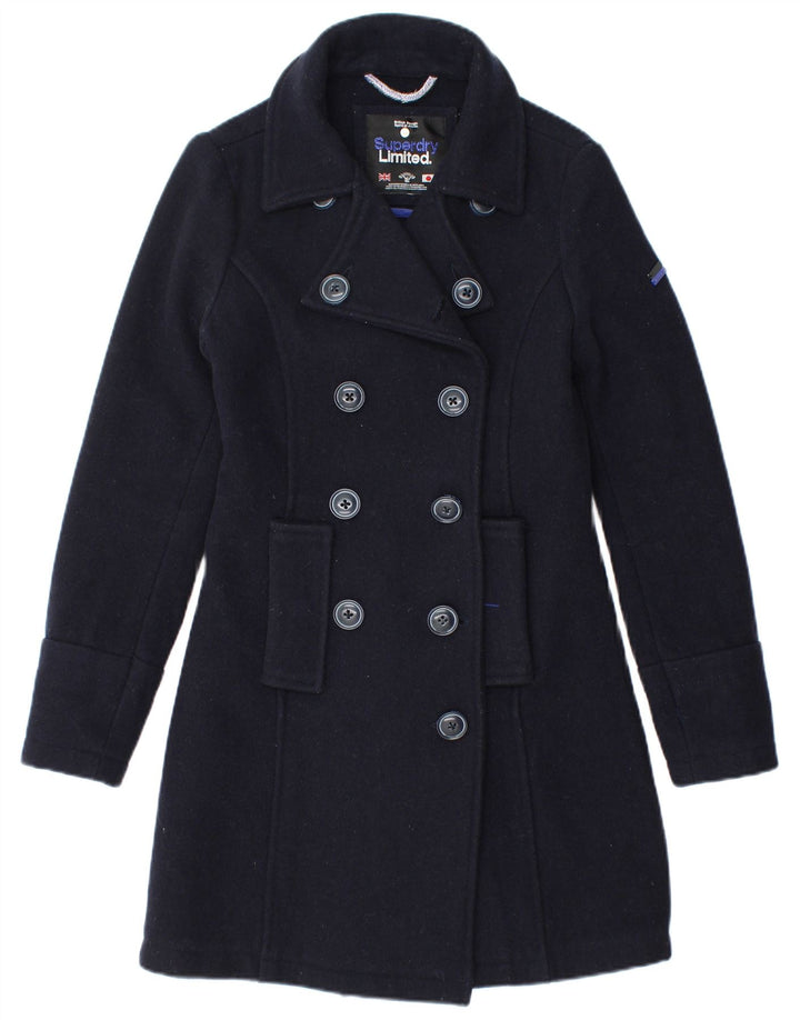 Cappotto doppiopetto da donna Superdry UK 6 XS lana blu navy