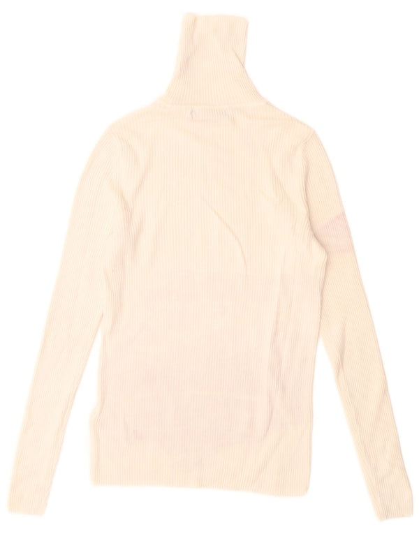 Maglione maglione a collo alto da donna Marks & Spencer UK 10 piccolo in viscosa bianca