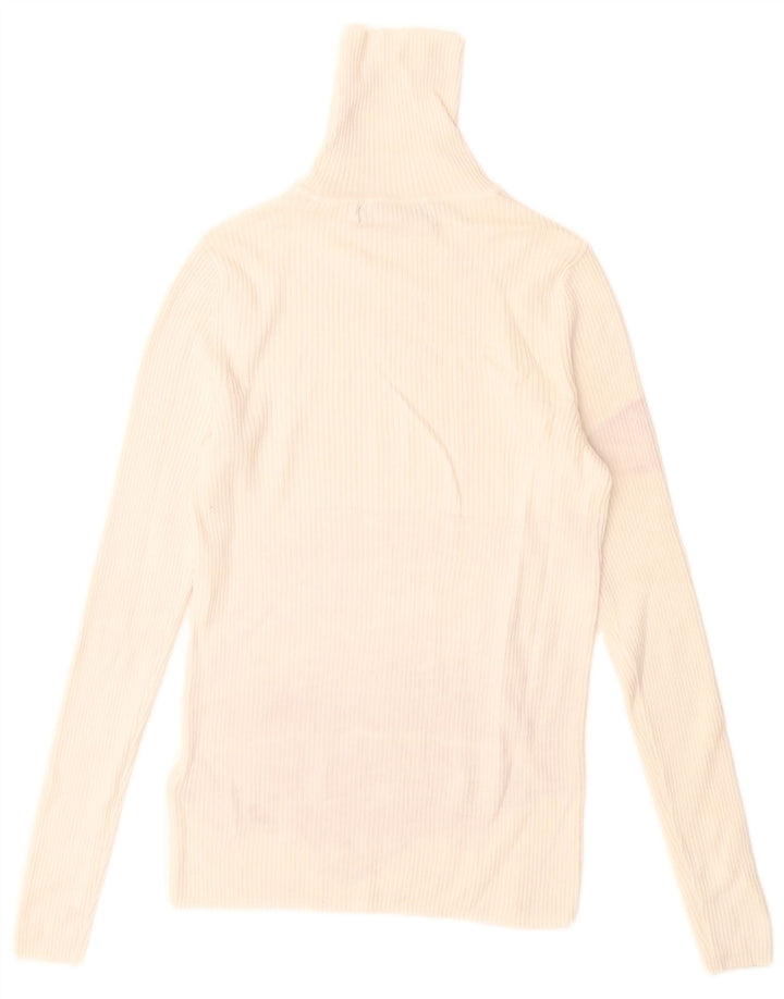 Maglione maglione a collo alto da donna Marks & Spencer UK 10 piccolo in viscosa bianca