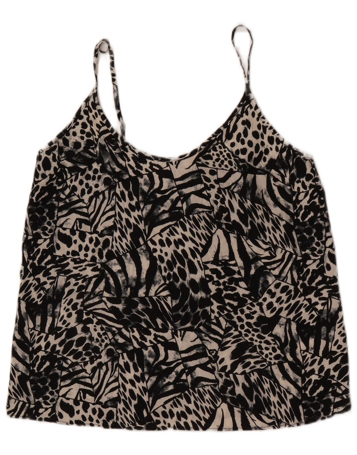Topshop Canottiera corta da donna UK 10 Piccola stampa animale nera in poliestere