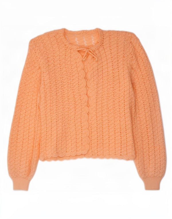 Maglione cardigan all'uncinetto da donna vintage UK 14 Rosa medio